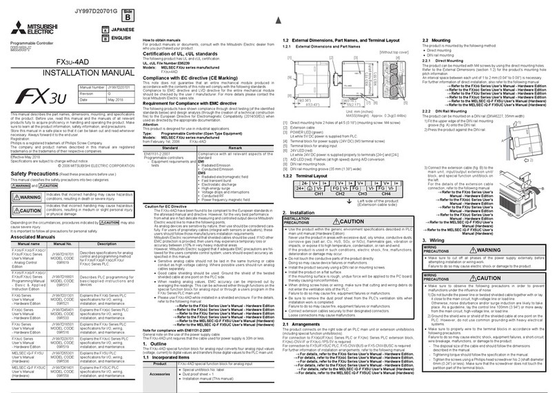 Mitsubishi Electric FX3U-4AD installation manual Mitsubishi Electric FX3U-4AD installation manual