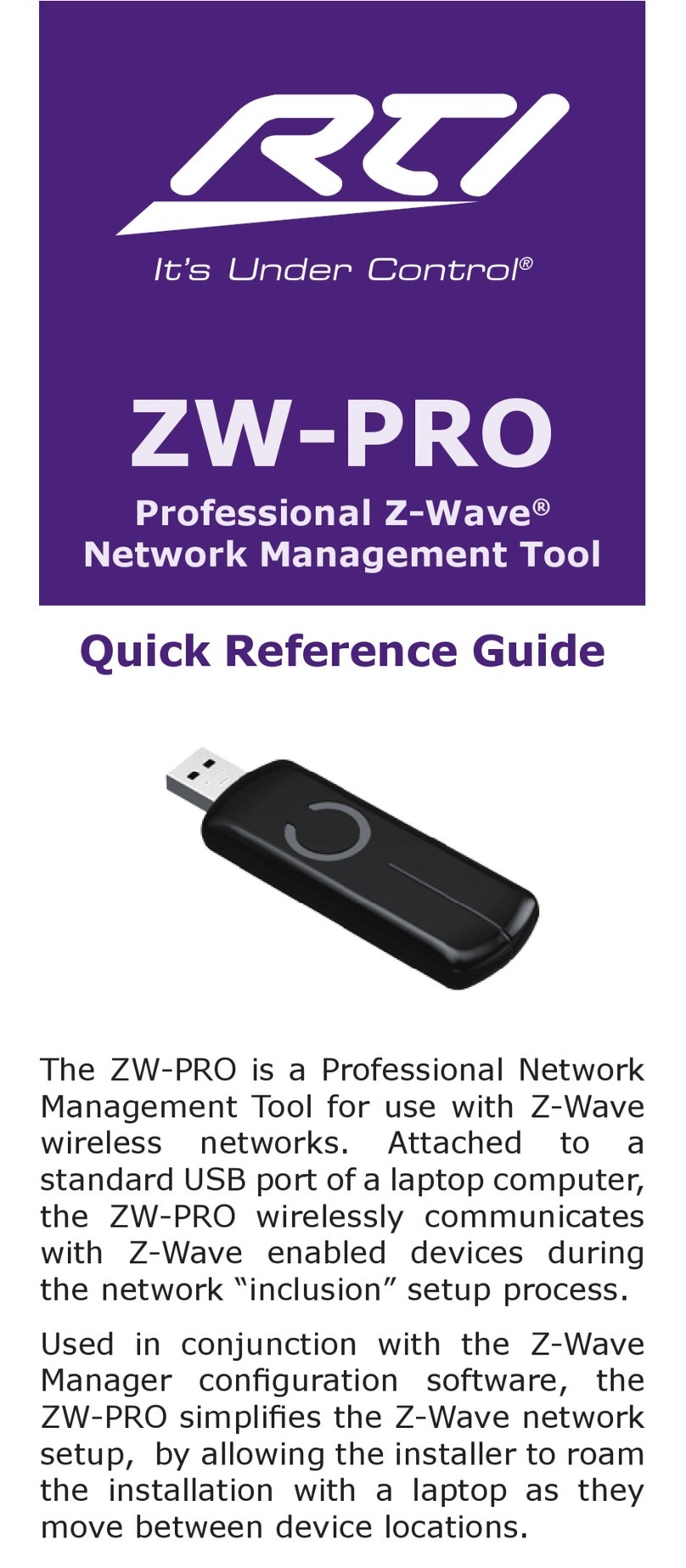 RTI ZW-PRO Quick reference guide