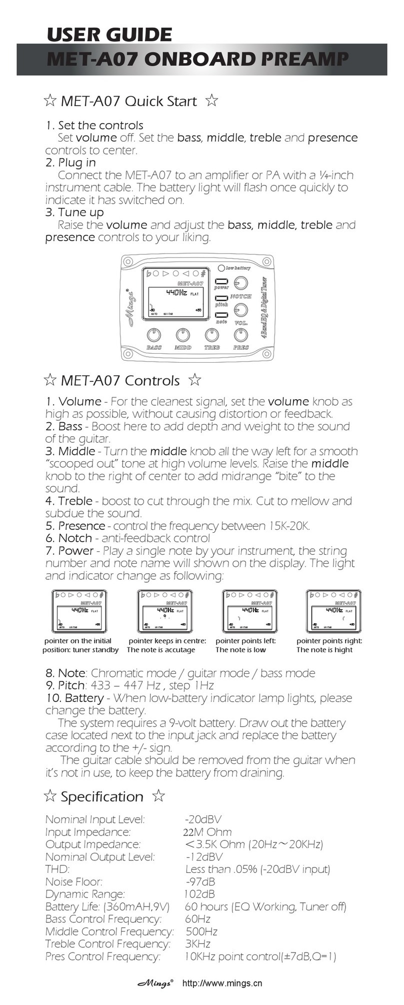 Mings MET-A07 user guide