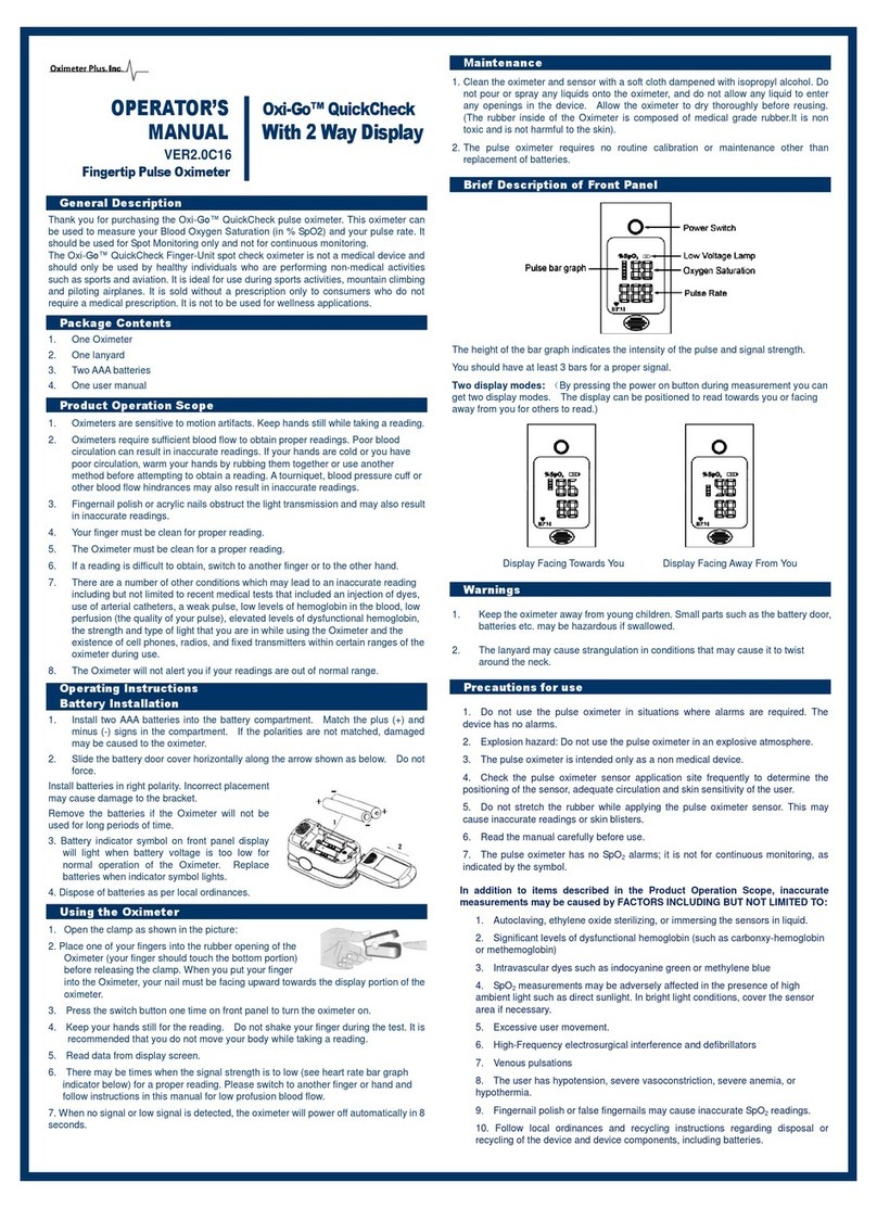 Oximeter Plus Oxi-Go QuickCheck Operator's manual Oximeter Plus Oxi-Go QuickCheck Operator's manual