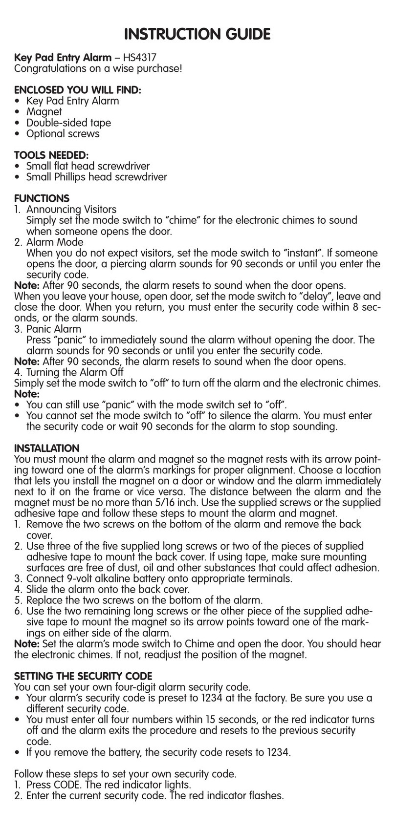 Carlon HS4317 Instruction guide