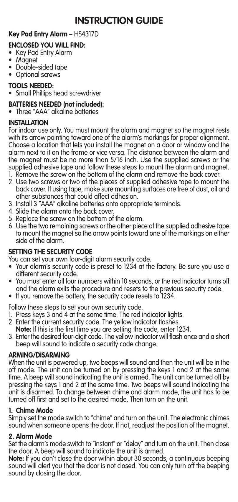 Carlon HS4317D Instruction guide
