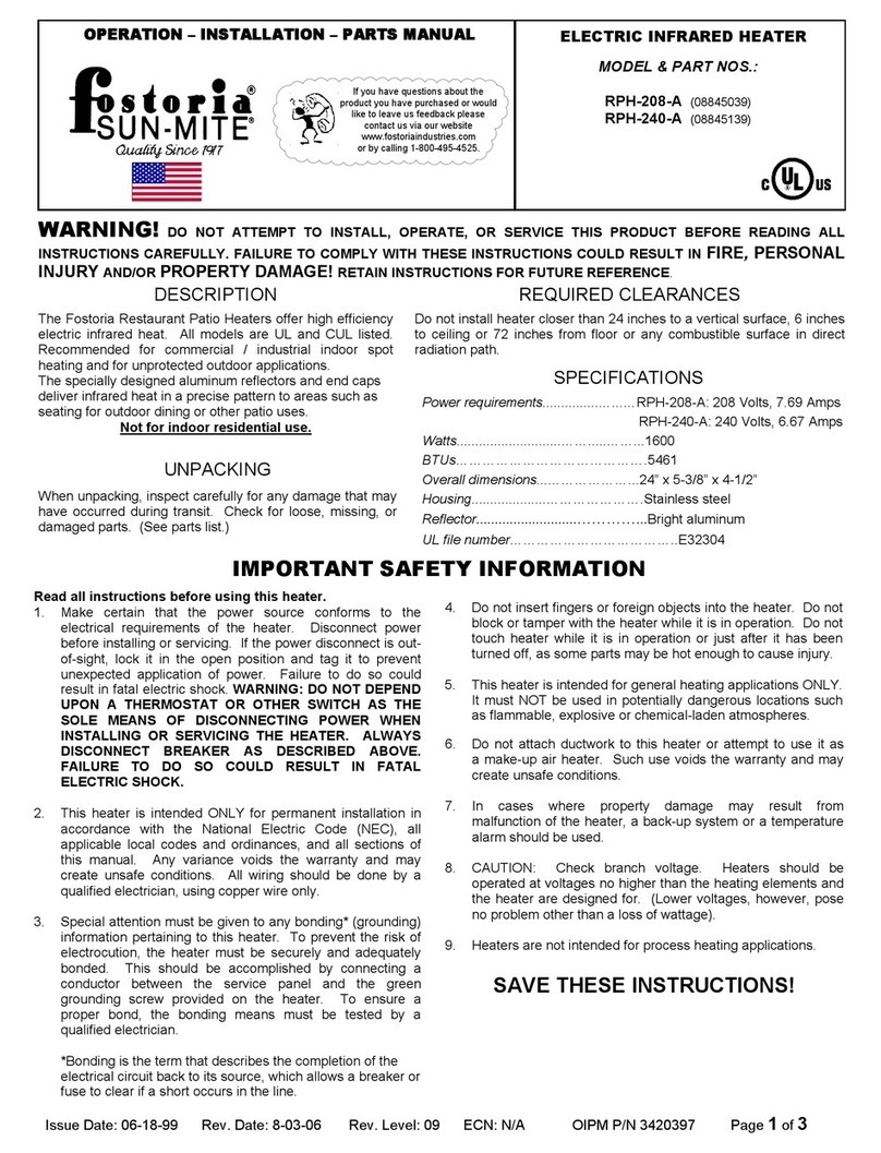 Fostoria RPH-208-A Operation and installation manual