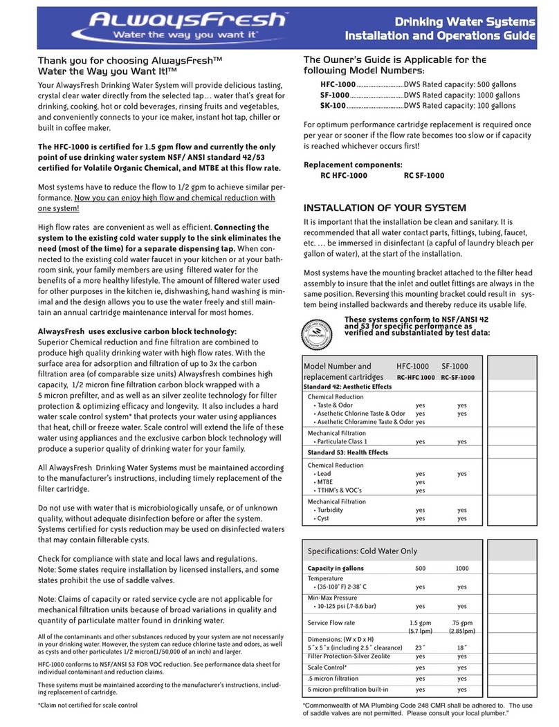 Waterline Technology AlwaysFresh HFC-1000 Installation and operation guide Waterline Technology AlwaysFresh HFC-1000 Installation and operation guide