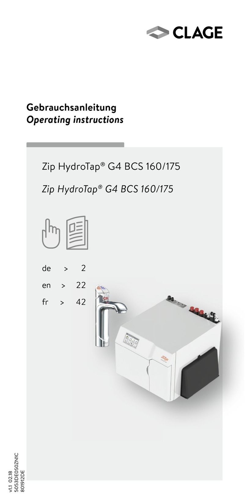 clage Zip HydroTap G4 BCS 160/175 operating instructions clage Zip HydroTap G4 BCS 160/175 operating instructions