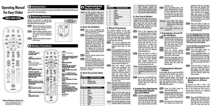 Universal Remote Control UR3-SR3-DTA User manual