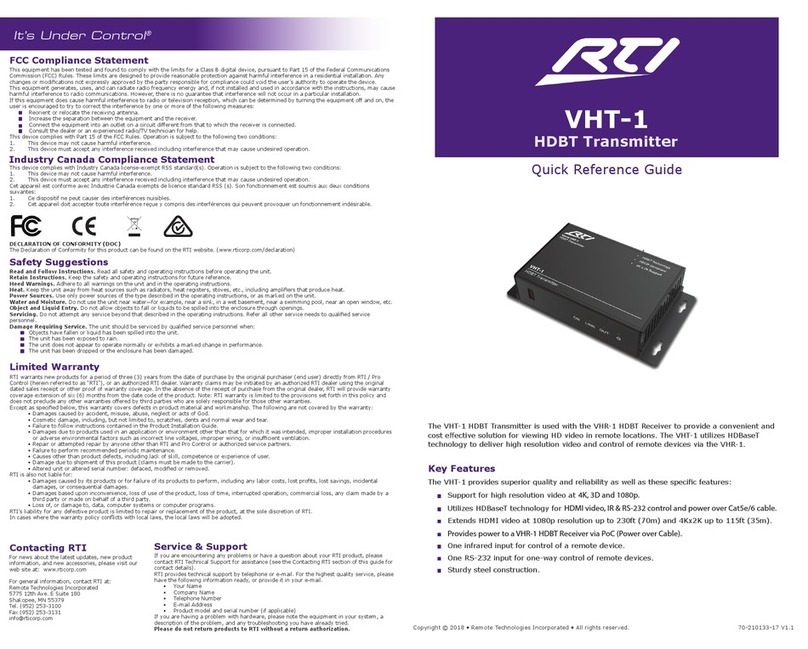 RTI VHT-1 Quick reference guide