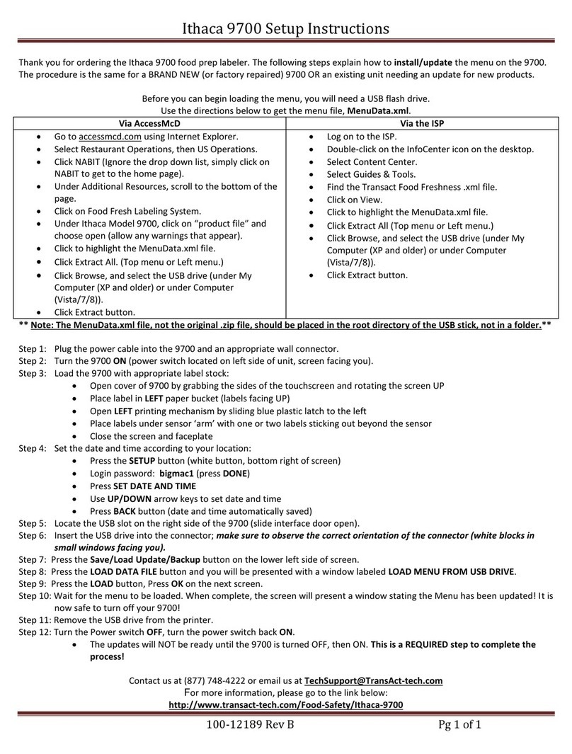 Ithaca 9700 Setup instructions