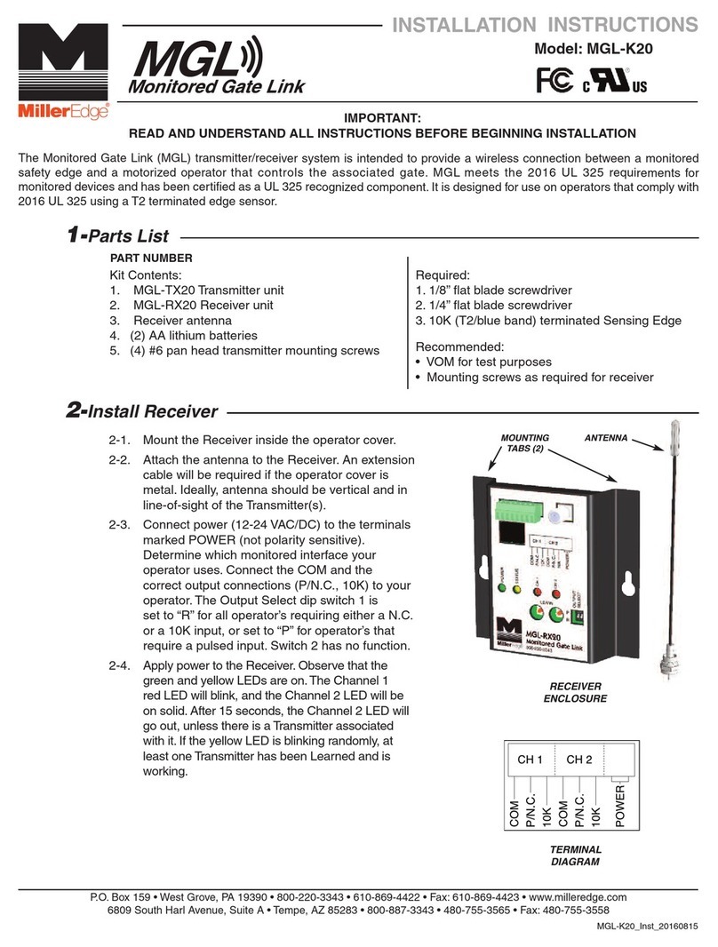 Miller Edge MGL-TX20 installation instructions