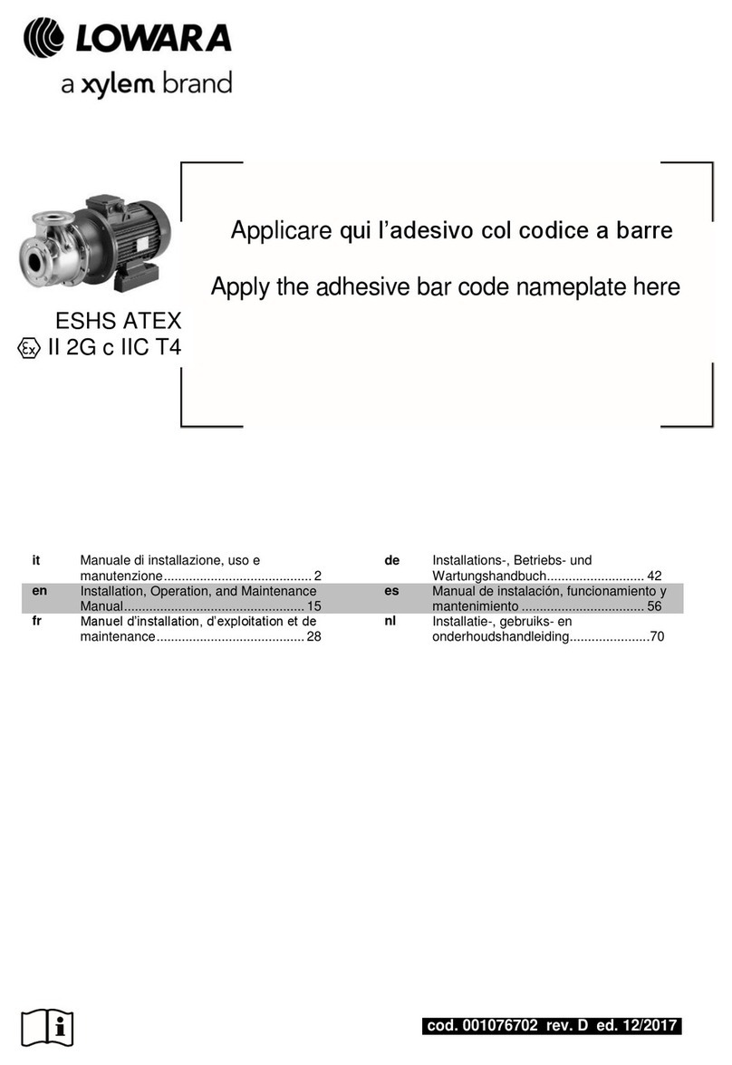 Lowara ESHS ATEX Installation, operation and maintenance manual Lowara ESHS ATEX Installation, operation and maintenance manual