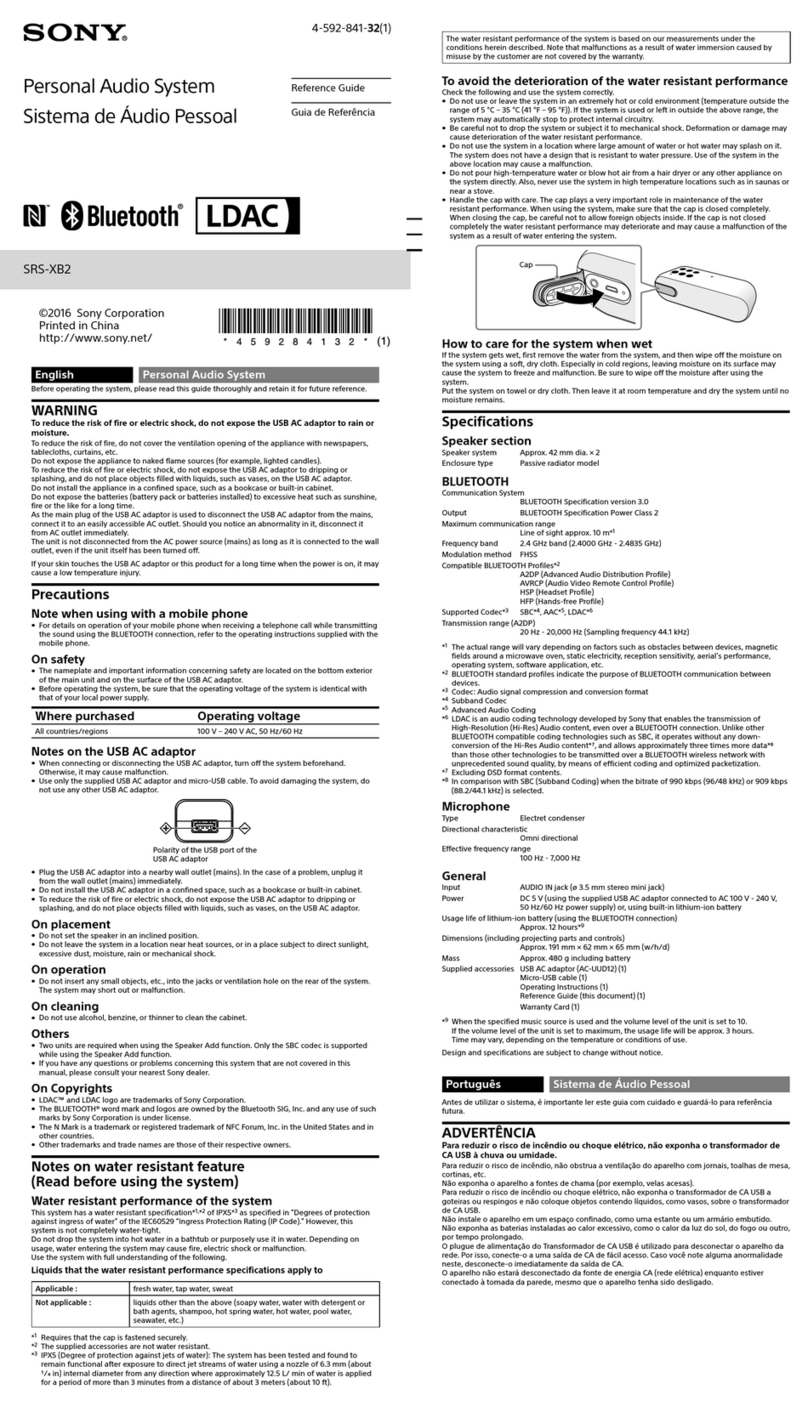Sony SRS-XB2 reference guide