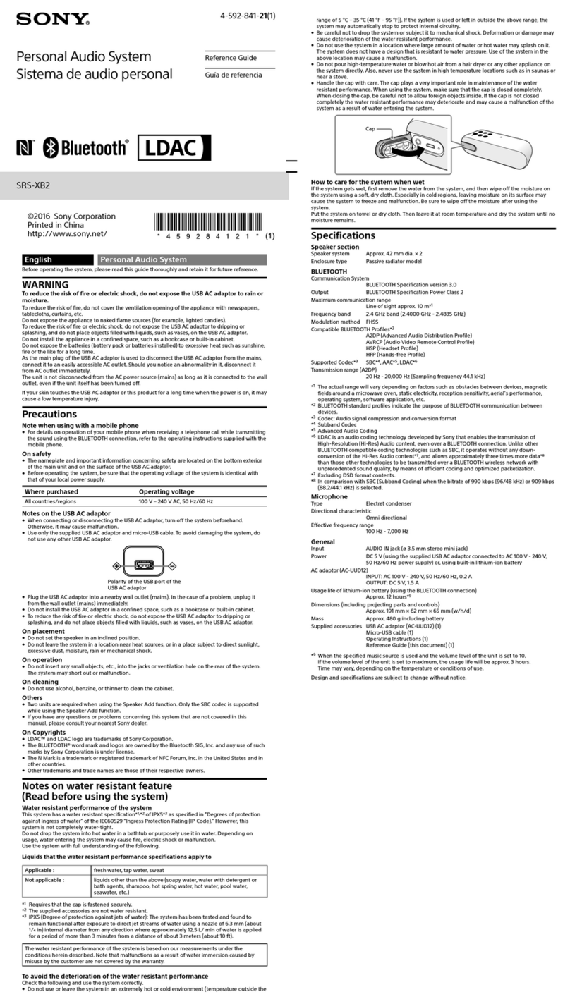 Sony SRS-XB2 User manual Sony SRS-XB2 User manual