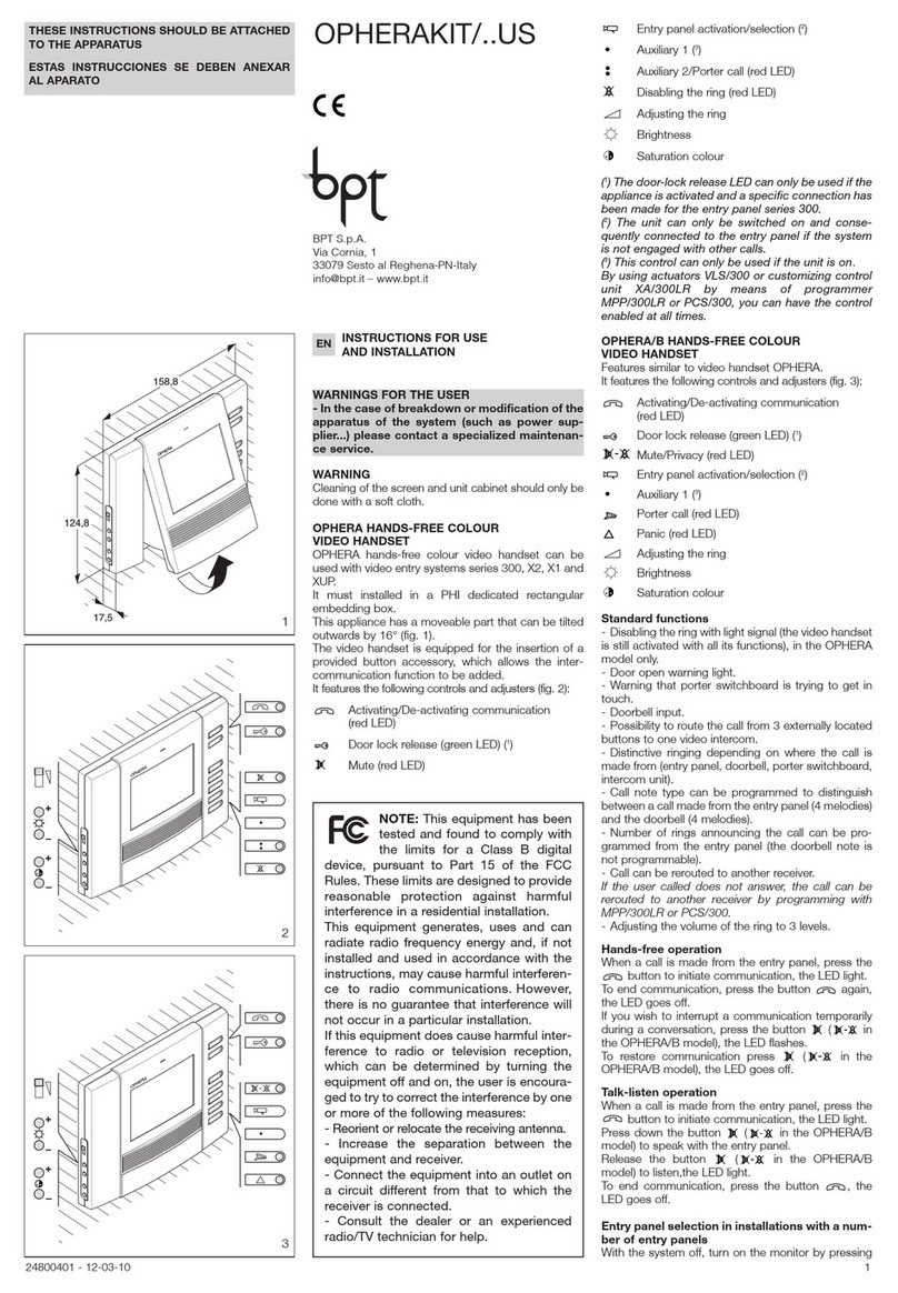 Bpt OPHERAKIT/**US Instructions for use and installation