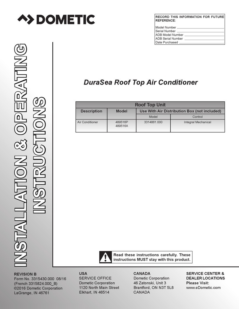 Dometic 489516P series Installation & operating instruction