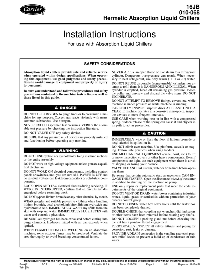 Carrier HERMETIC ABSORPTION LIQUID CHILLER 16JB User manual