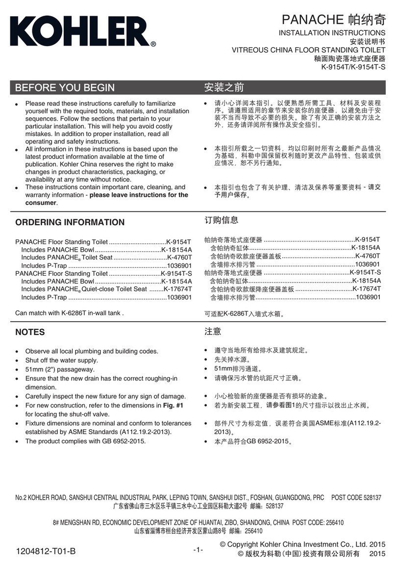 Kohler PANACHE K-9154T installation instructions