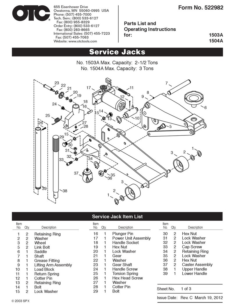 OTC 1503A Parts list and operating instructions