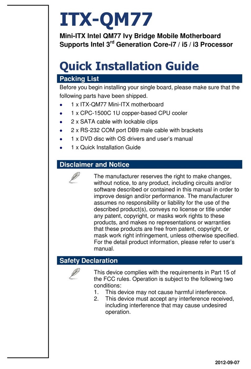 Liantec ITX-QM77 Quick installation guide