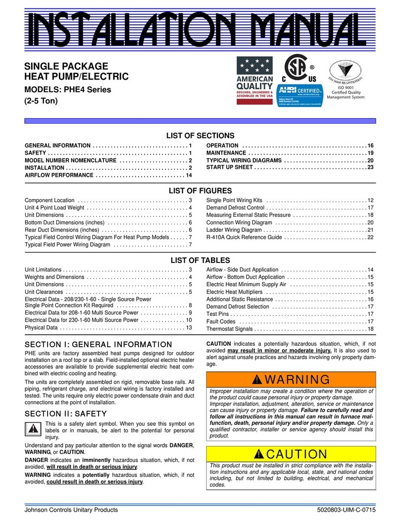 Johnson Controls Unitary Products PHE4 Series User manual