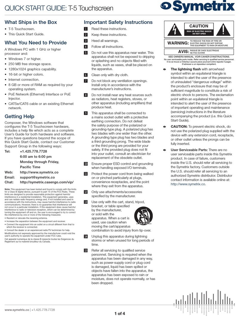 Symetrix T-5 Touchscreen quick start guide Symetrix T-5 Touchscreen quick start guide