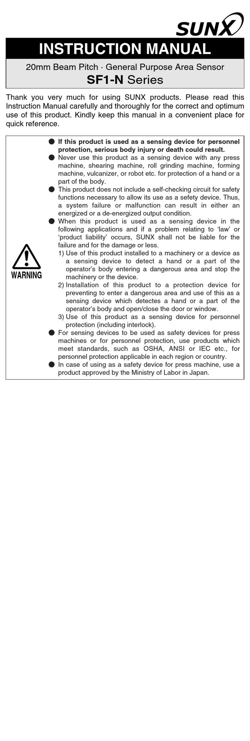Sunx SF1-N Series User manual