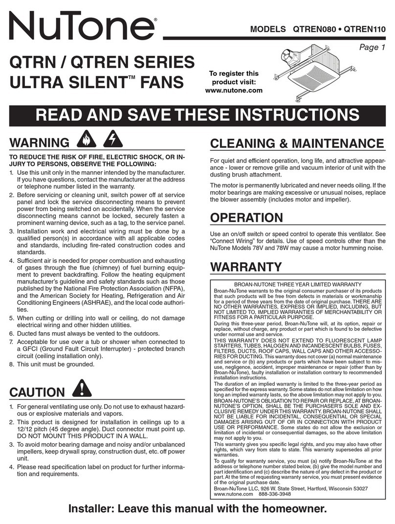 NuTone ULTRA SILENT QTRN Series User manual