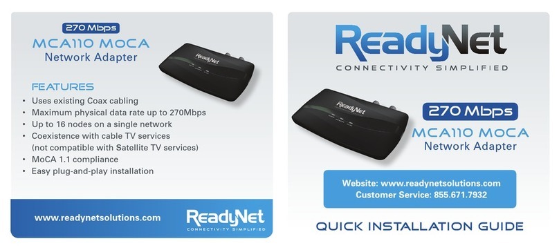 ReadyNet MCA110 MoCA Quick installation guide ReadyNet MCA110 MoCA Quick installation guide