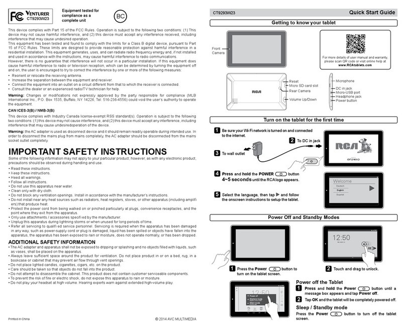 RCA CT9293W23 quick start guide