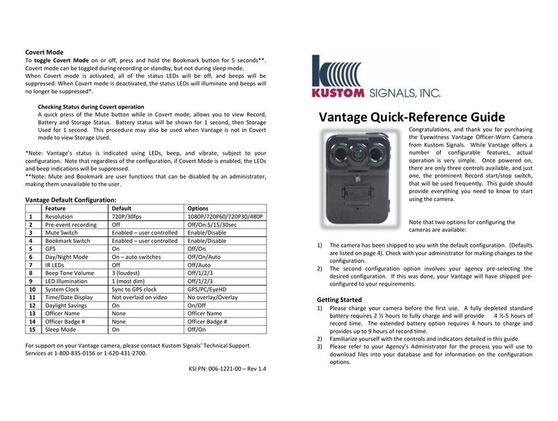 Kustom Signals Vantage Quick reference guide