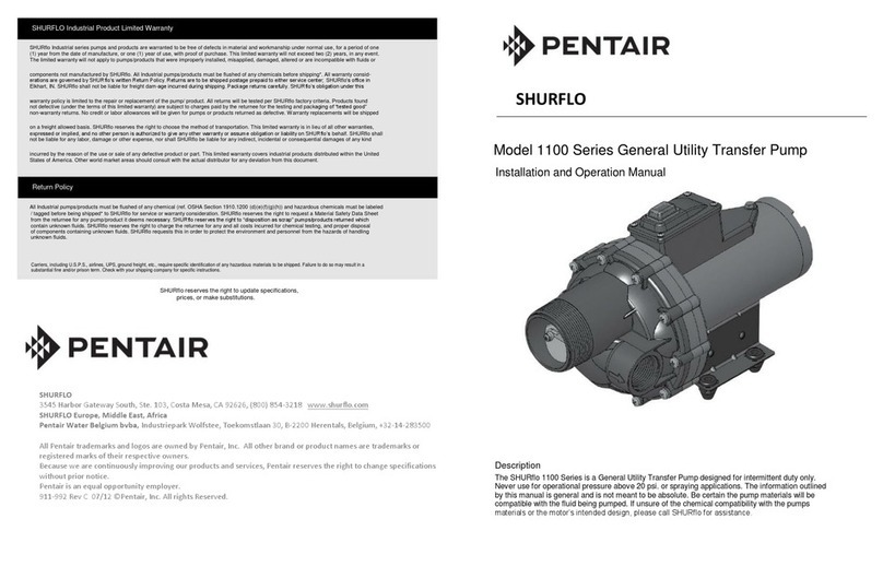 Pentair SHURFLO 1100 Series Installation and operation