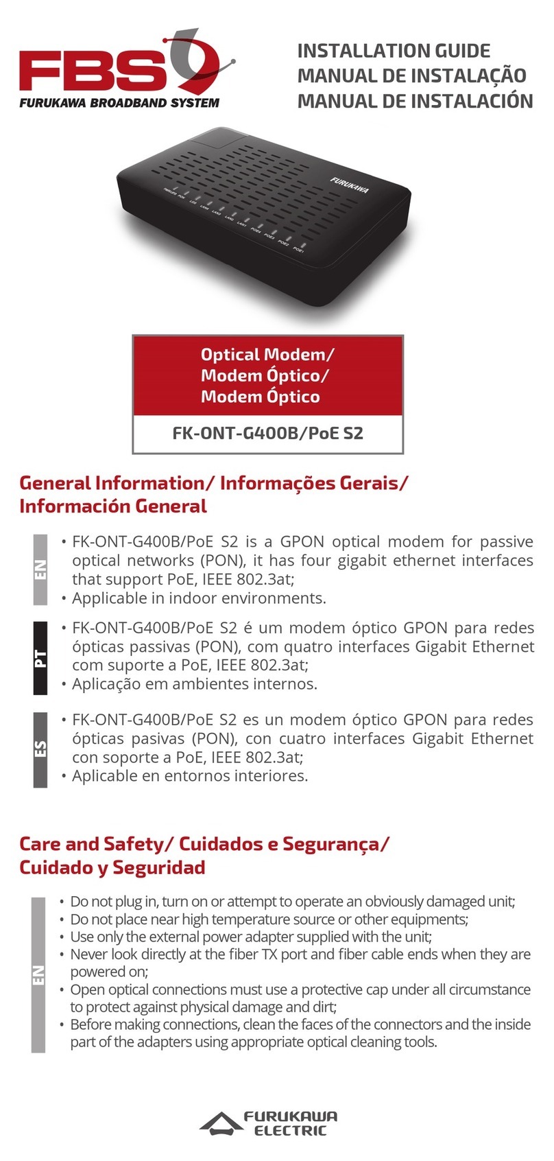 Furukawa FK-ONT-G400B/PoE S2 installation guide