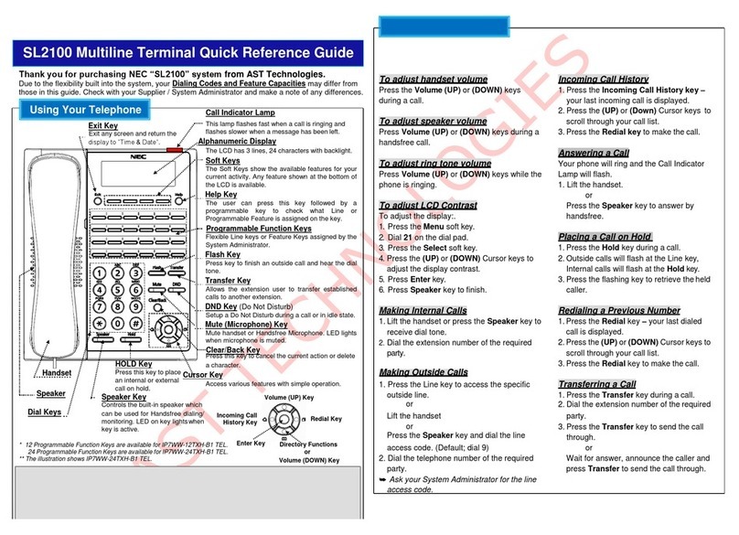 NEC UNIVERGE SL2100 User manual