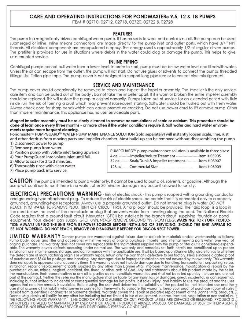 DANNER MFG PONDMASTER 02710 Care and operating instructions
