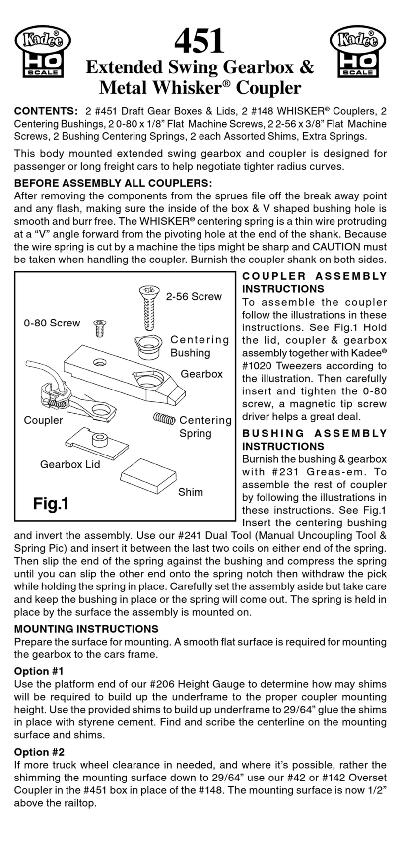 Kadee Metal Whisker 451 Assembly instructions