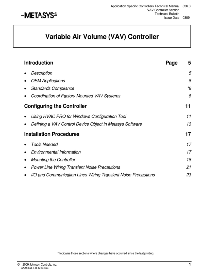 Johnson Controls METASYS VAV110 User manual