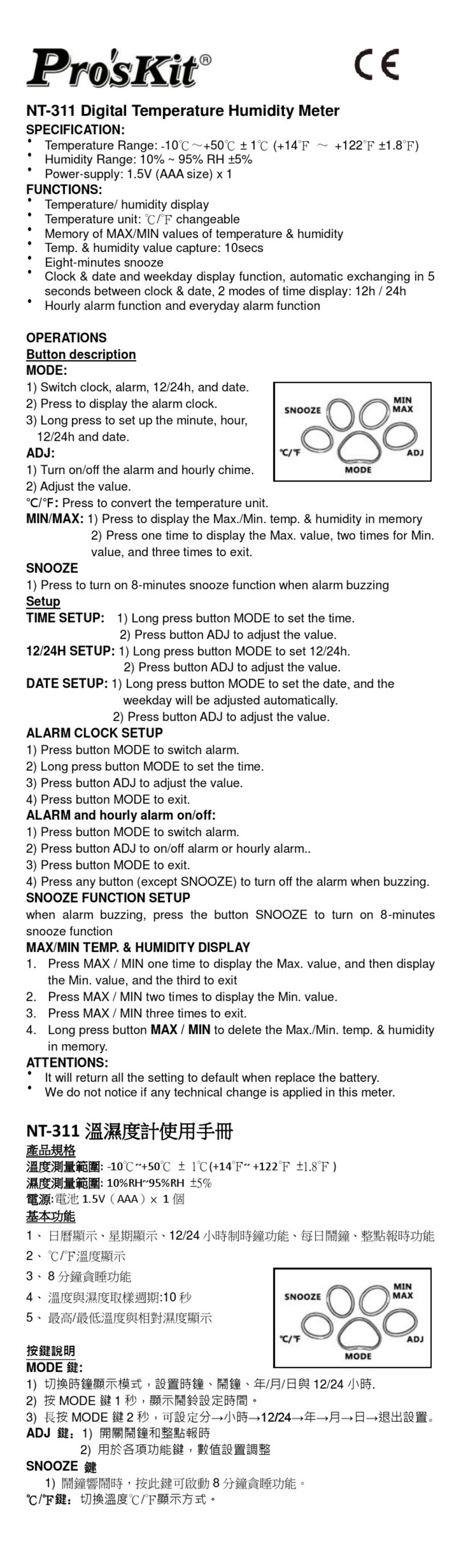 Pro's Kit NT-311 User manual