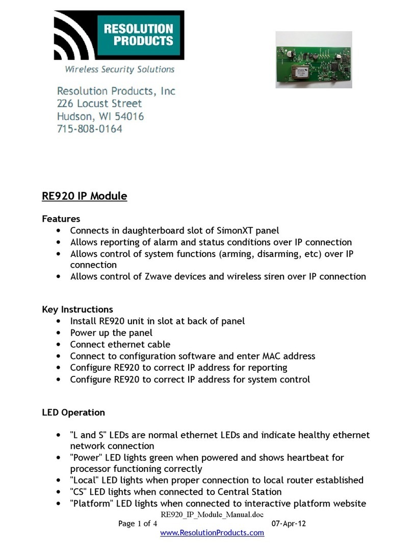 Resolution Products RE920 installation instructions