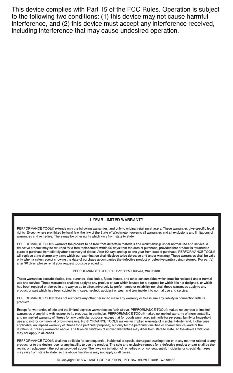Performance Tool W50072 owner's manual