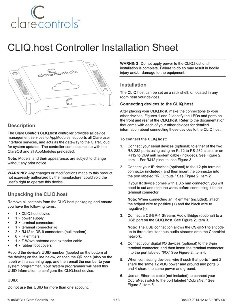Clare Controls CLIQ.host Installation sheet