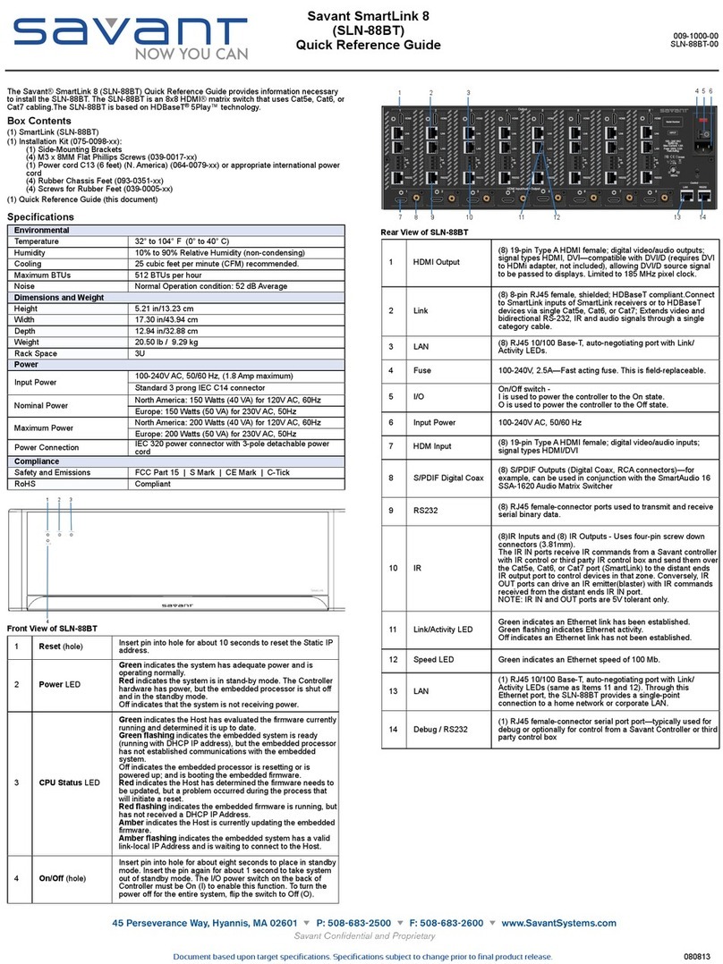 Savant SLN-88BT User manual Savant SLN-88BT User manual