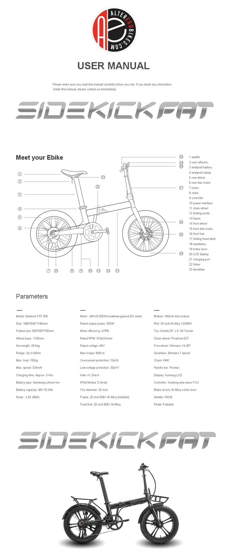 ALTER EGO Sidekick FAT 500 user manual