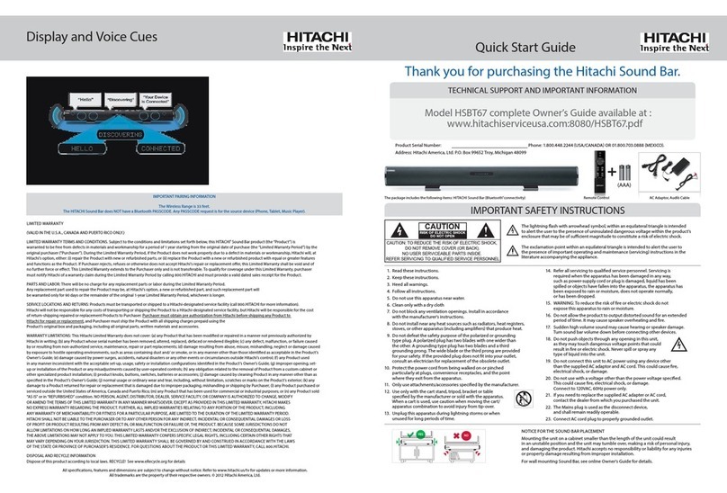 Hitachi HSBT67 User manual Hitachi HSBT67 User manual