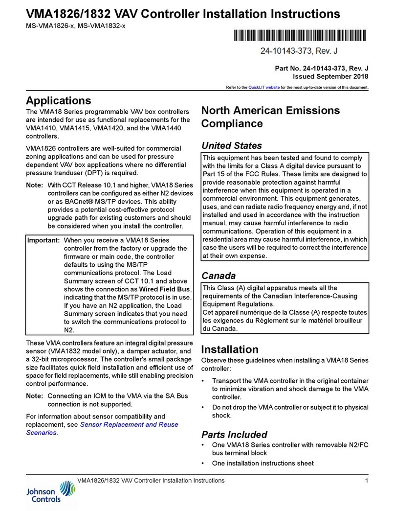 Johnson Controls VMA18 Series installation instructions