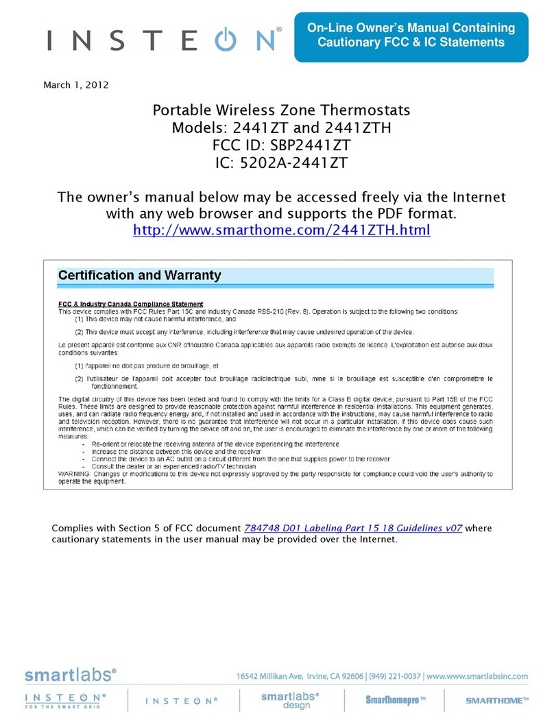 smart home TempLinc INSTEON  2441ZTH owner's manual