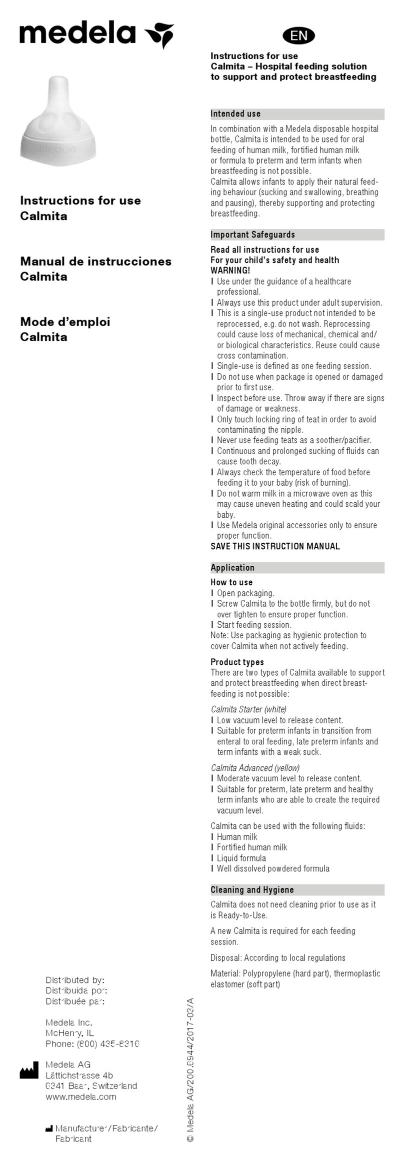 Medela Calmita Instructions for use