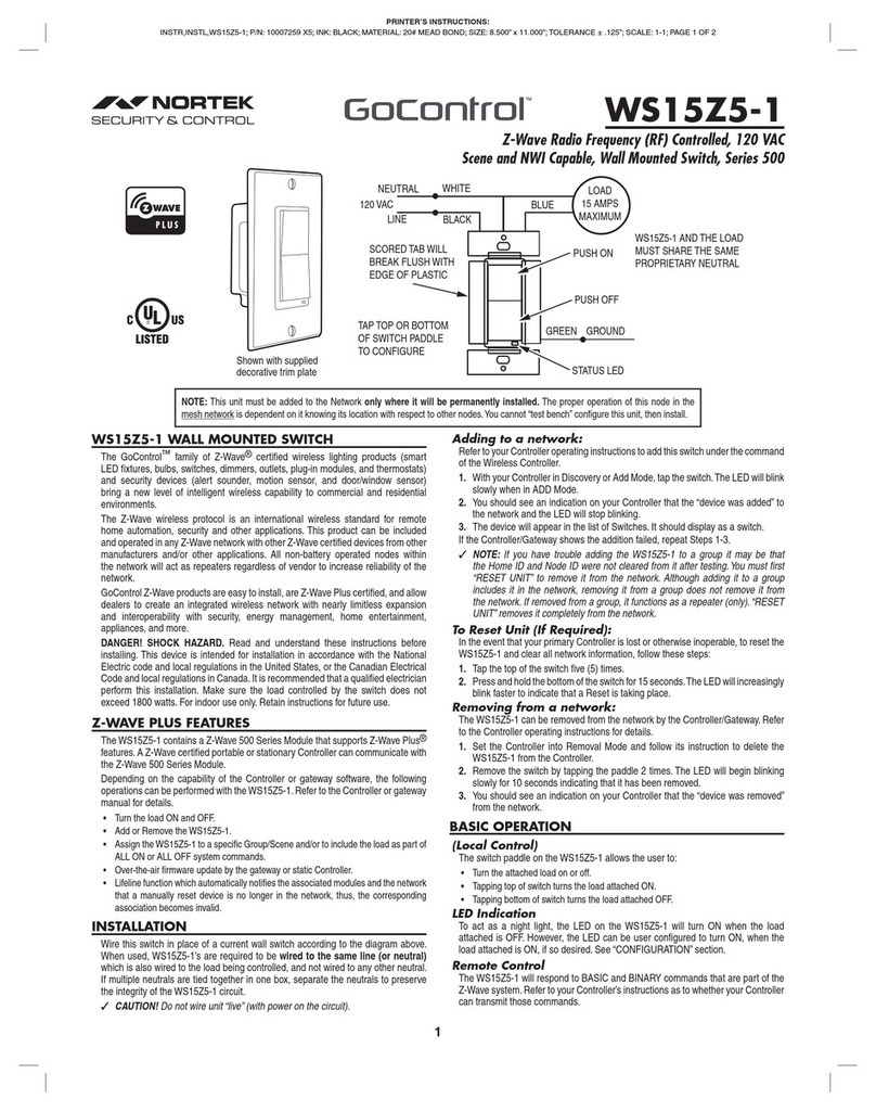 Nortek GoControl WS15Z5-1 manual