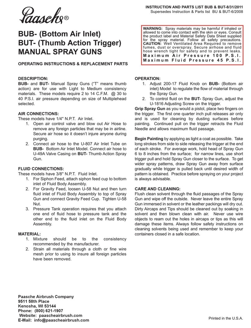 paasche BUB OPERATING INSTRUCTIONS AND REPLACEMENT PARTS