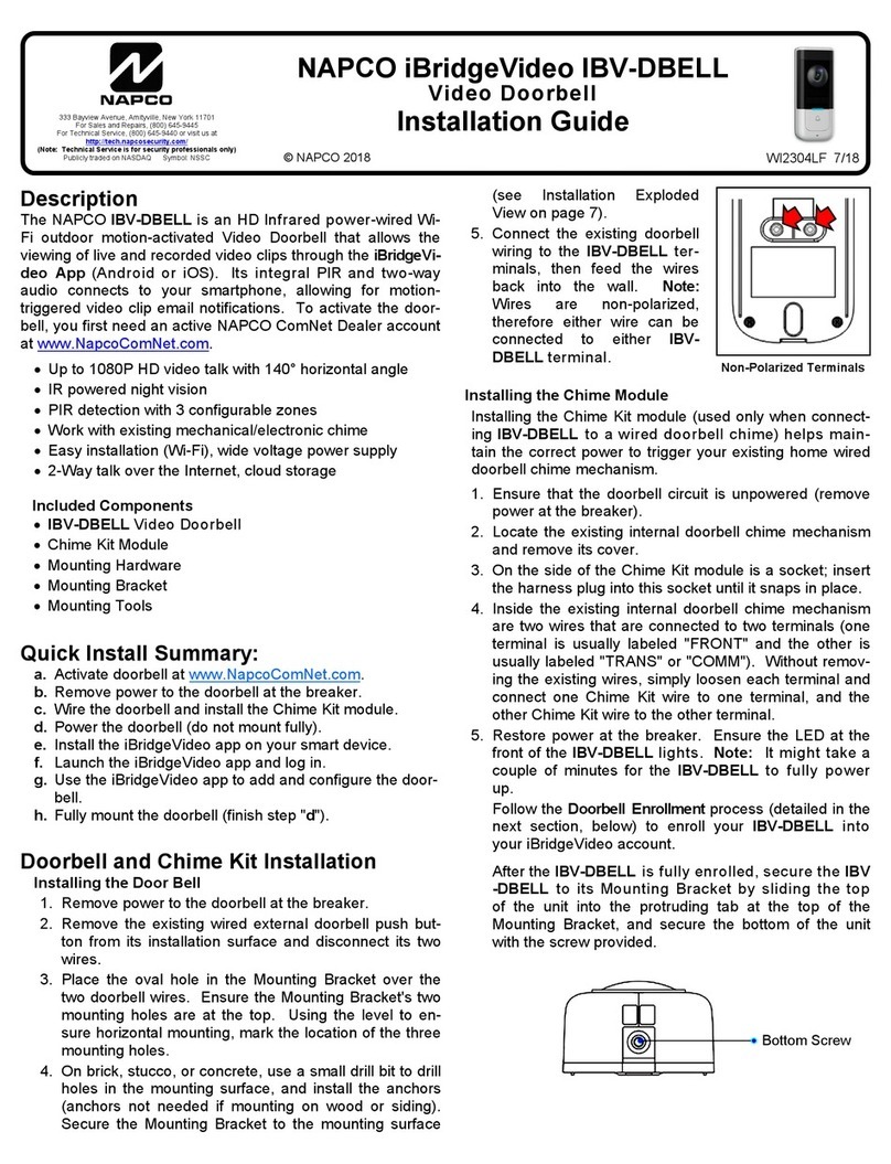 NAPCO iBridgeVideo IBV-DBELL User manual NAPCO iBridgeVideo IBV-DBELL User manual