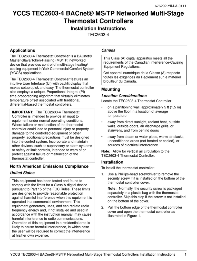 Johnson Controls Unitary Products YCCS TEC2603-4 BACnet installation instructions