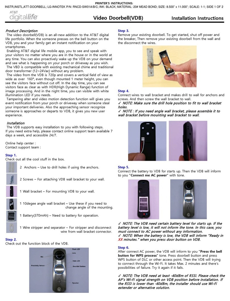 AT&T digital life Video Doorbell User manual